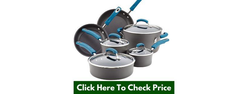 Rachael Ray Brights Hard Anodized Nonstick Cookware Pots and Pans Set, 10 Piece, Gray with Marine Blue Handles